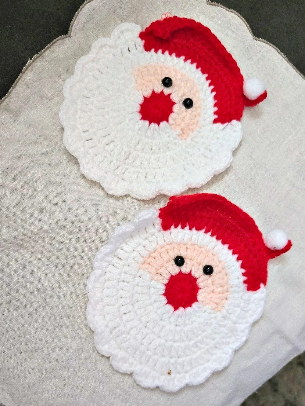 Crocheted Santa Holiday Decor Set, White & Red